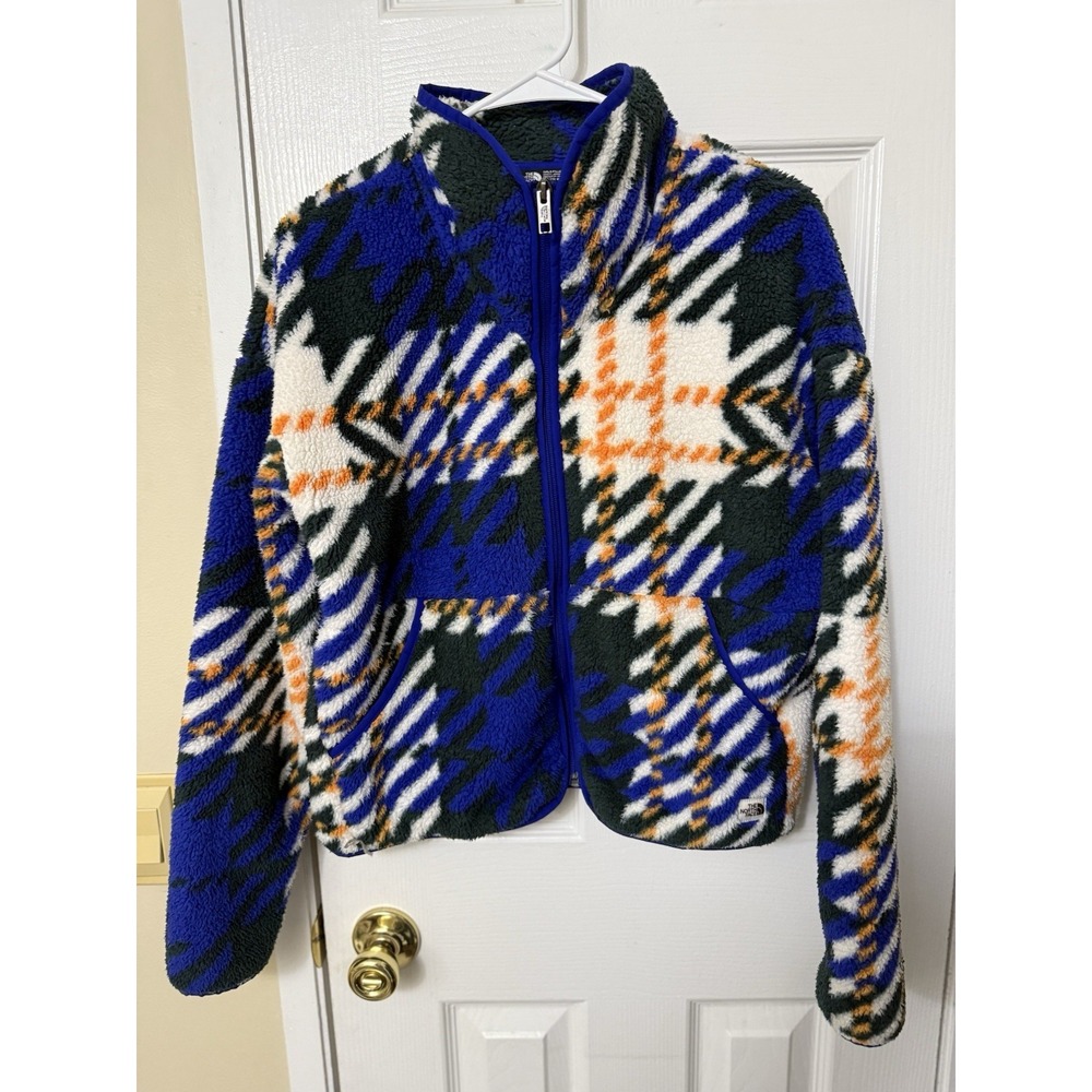 The North Face Girls XXL 18-20 Blue White Plaid Campshire Fleece Jacket